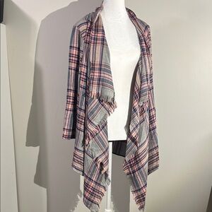 Maurices Pink and Gray Plaid Open Front Blouse